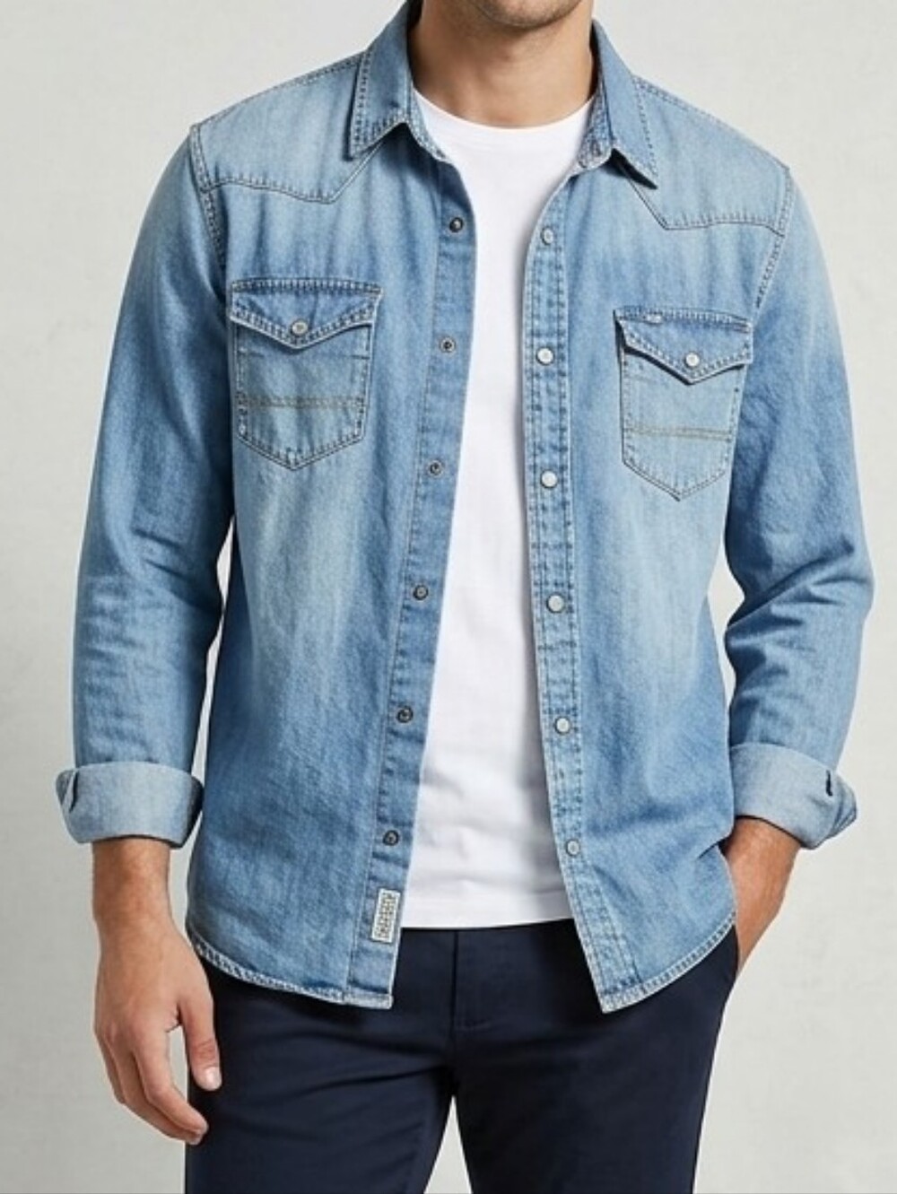 GUESS Men's Light Blue Denim Shirt Jacket